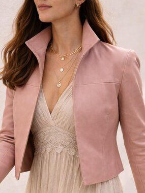 Vintage Banana Republic Blush Pink Lambskin Cropped Leather Jacket Minimalist